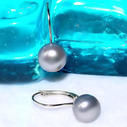 8mm Cultured Gray Pearl Cup Leverback Earrings 14K White Gold - Trustmark Jewelers - Earrings - 1