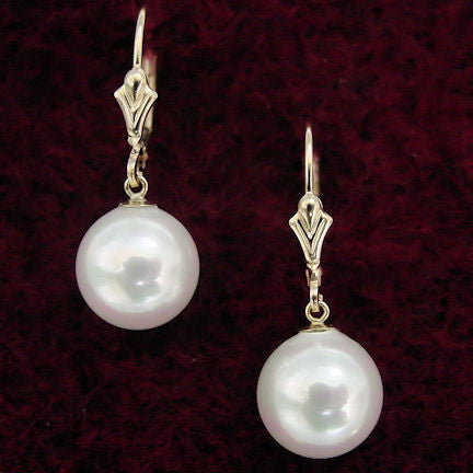 12mm South Sea Shell Pearl Leverback Earrings 14K Gold - Trustmark Jewelers - Earrings - 1