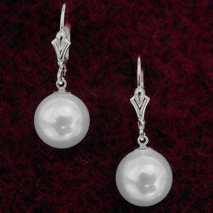 10mm South Sea Shell Pearl Leverback Earrings 925 Silver - Trustmark Jewelers - Earrings - 1