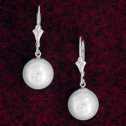 10mm South Sea Shell Pearl Leverback Earrings 14K White Gold - Trustmark Jewelers - Earrings - 1