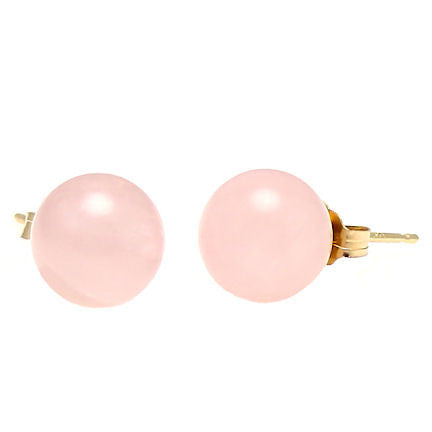12mm Rose Quartz Ball Stud Earrings 14K Gold - Trustmark Jewelers - Earrings