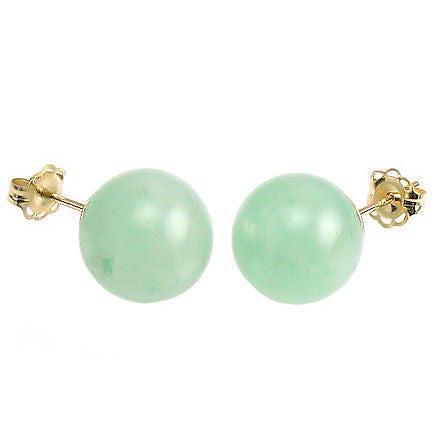 Green Jade Aventurine 12mm Ball Stud Post Earrings 14K Yellow Gold - Trustmark Jewelers - Earrings