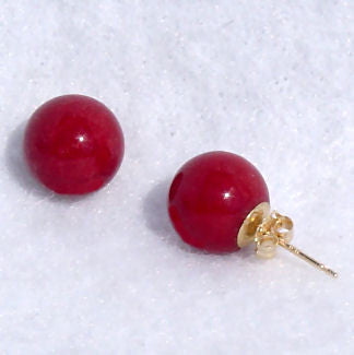 10mm Italian Red Coral Ball Stud Earrings 14K Yellow Gold - Trustmark Jewelers - Earrings - 2