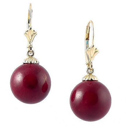 12mm Italian Red Coral Ball Drop Leverback Earrings 14K White Gold - Trustmark Jewelers - Earrings - 1