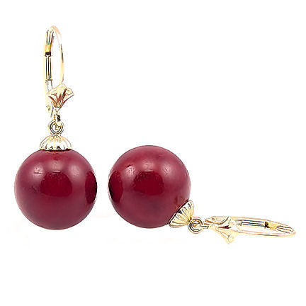 12mm Italian Red Coral Ball Drop Leverback Earrings 14K White Gold - Trustmark Jewelers - Earrings - 2