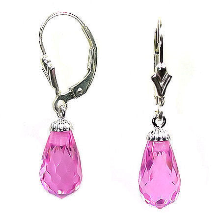 7.0ct, 12mm Pink Sapphire Briolette Leverback Earrings 925 Silver - Trustmark Jewelers - Earrings - 1