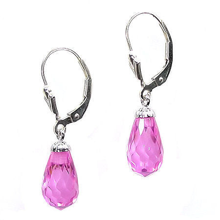 7.0ct, 12mm Pink Sapphire Briolette Leverback Earrings 925 Silver - Trustmark Jewelers - Earrings - 2