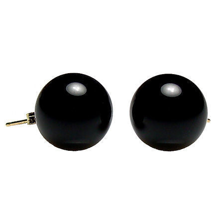 12mm Black Onyx Ball Stud Earrings 14K Gold - Trustmark Jewelers - Earrings - 2