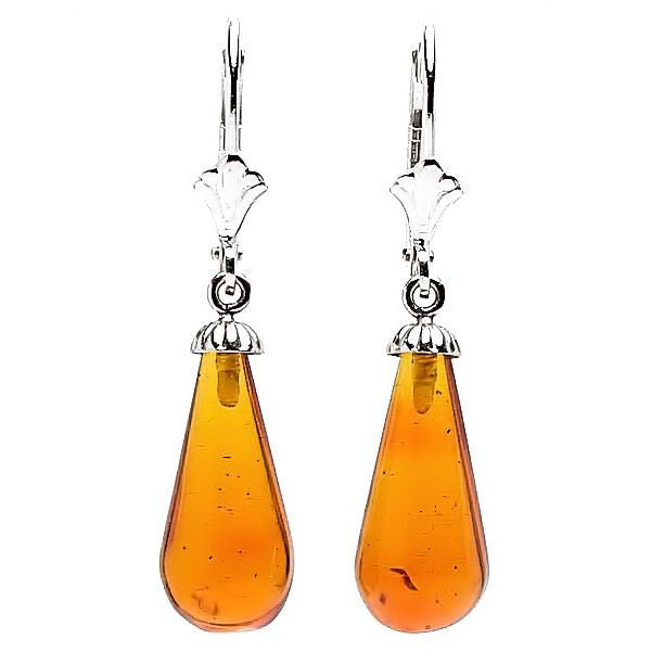 16mm Russian Baltic Amber Teardrop Leverback Earrings 925 Silver - Trustmark Jewelers - Earrings - 2