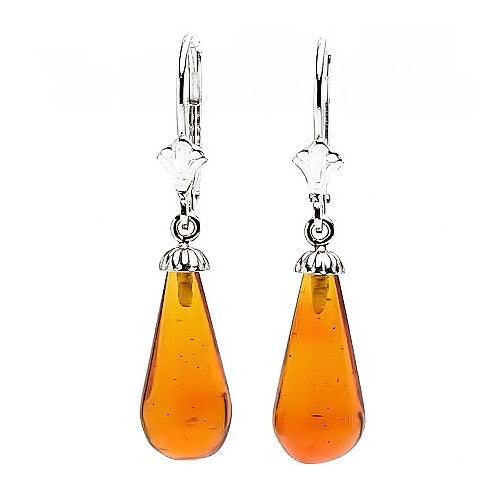 16mm Russian Baltic Amber Teardrop Leverback Earrings 925 Silver - Trustmark Jewelers - Earrings - 1