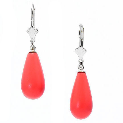 16mm Pink Coral Teardrop Leverback Earrings 925 Silver - Trustmark Jewelers - Earrings
