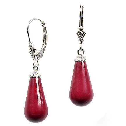 16mm Red Coral Teardrop Leverback Earrings 925 Silver - Trustmark Jewelers - Earrings - 1