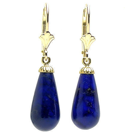 16mm Lapis Lazuli Teardrop Leverback Earrings 14K Gold - Trustmark Jewelers - Earrings - 2