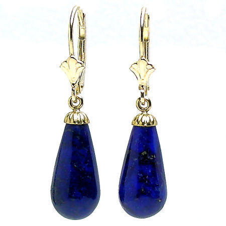16mm Lapis Lazuli Teardrop Leverback Earrings 14K Gold - Trustmark Jewelers - Earrings - 3