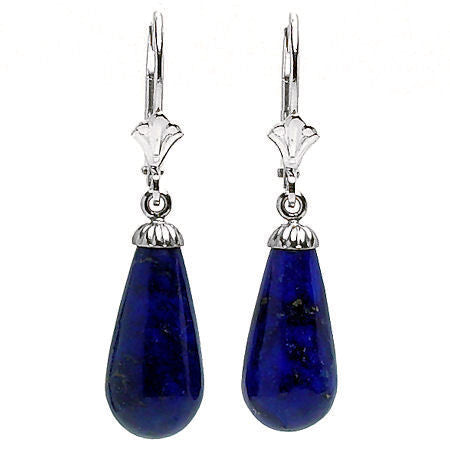 16mm Lapis Lazuli Teardrop Leverback Earrings 14K White Gold - Trustmark Jewelers - Earrings - 2
