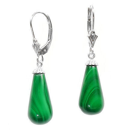 16mm Malachite Teardrop Leverback Earrings 925 Silver - Trustmark Jewelers - Earrings - 1