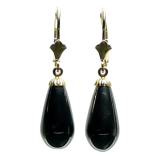 16mm Black Onyx Teardrop Leverback Earrings 14K Yellow Gold - Trustmark Jewelers - Earrings - 2