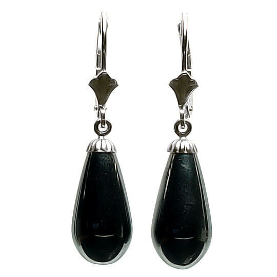 16mm Black Onyx Teardrop Leverback Earrings 925 Silver - Trustmark Jewelers - Earrings - 1