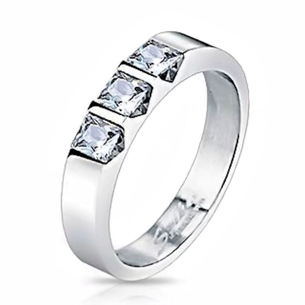 Bobbie: 0.52ct 3 Stone Russian Ice CZ Steel Wedding Anniversary Band - Trustmark Jewelers - Wedding Bands