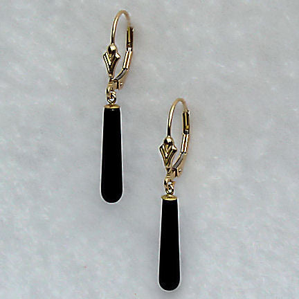18mm Black Onyx Teardrop Leverback Earrings 14K Yellow Gold - Trustmark Jewelers - Earrings - 1