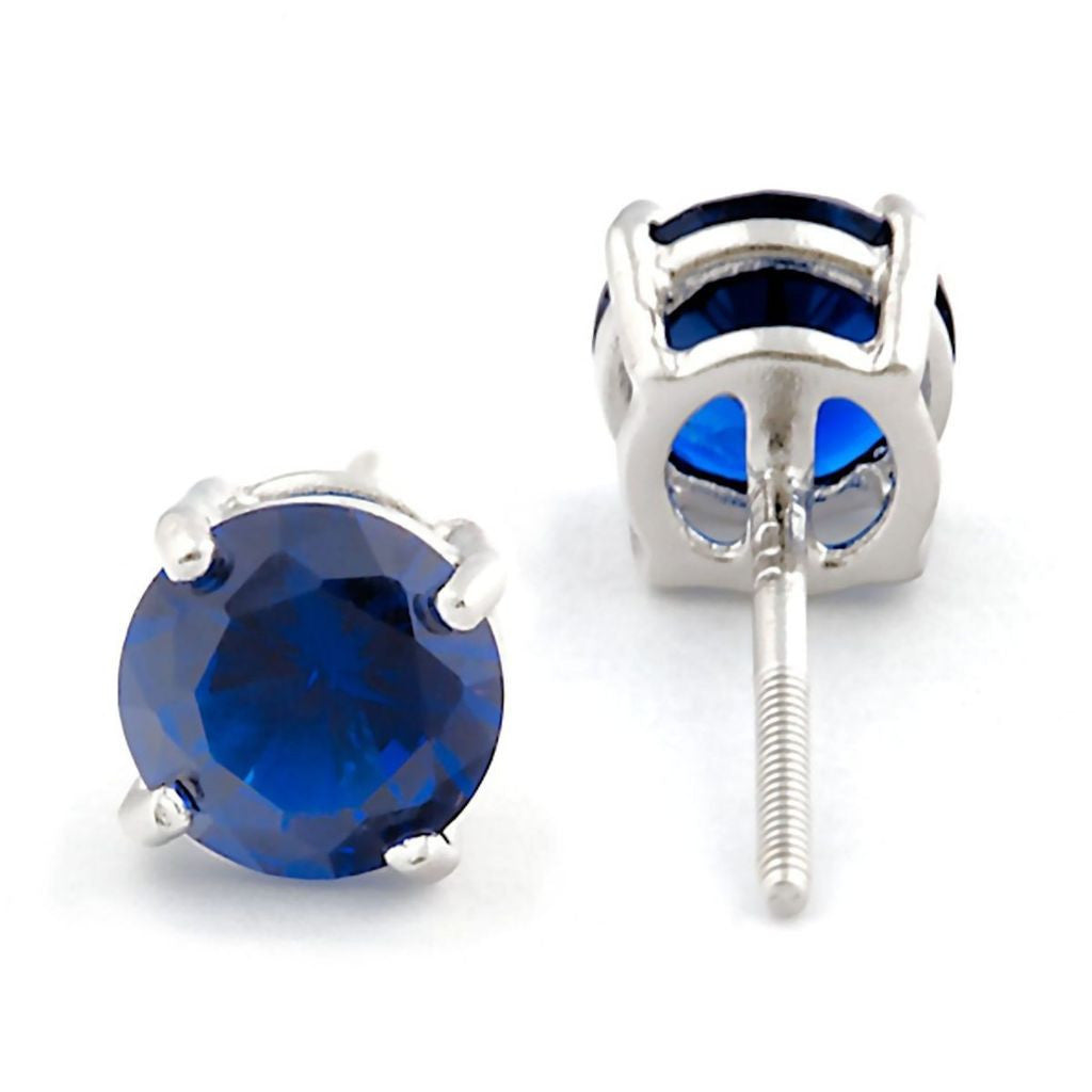 Virgo: 7mm, 2.50ct Created Ceylon Sapphire Screw Back Earrings 925 SS - Trustmark Jewelers - Earrings - 3