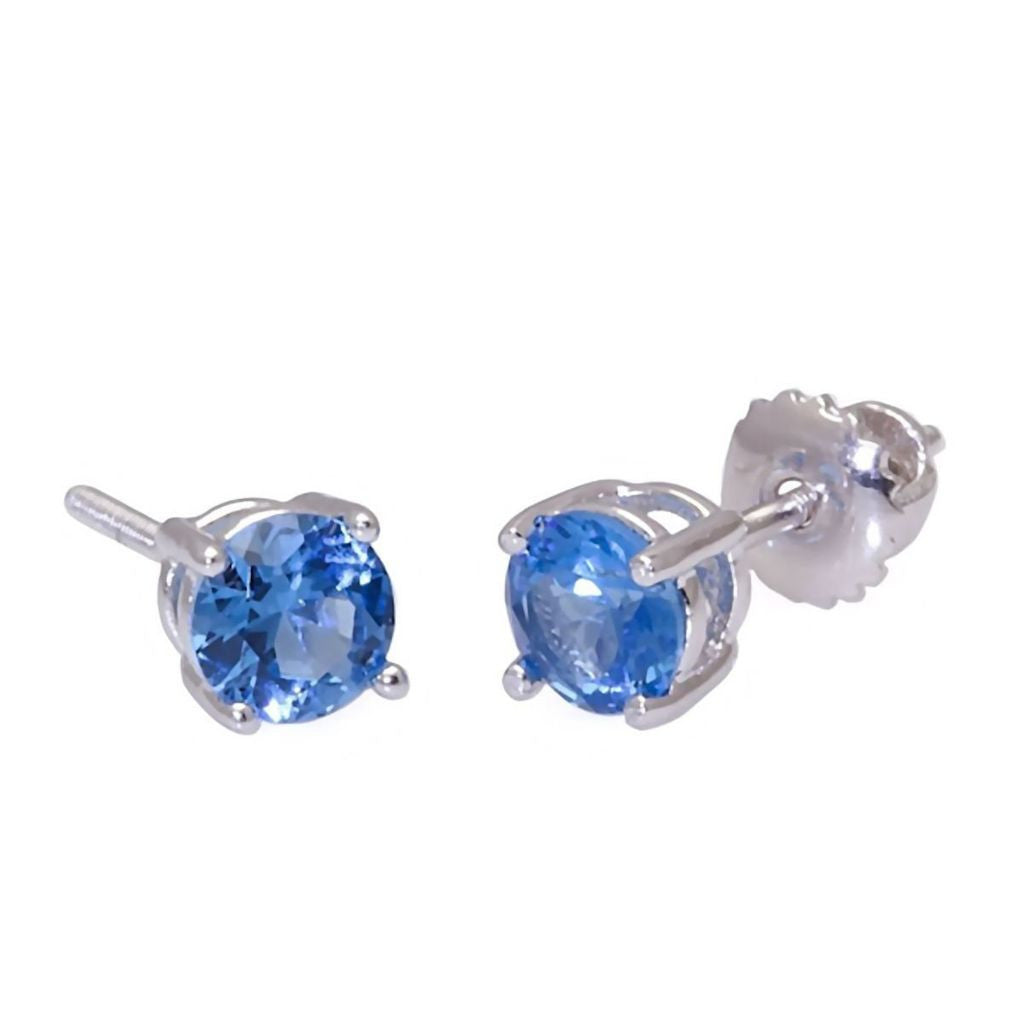Tyler: 5mm 1.0ct London Blue Topaz Screw Back Earrings 925 Silver - Trustmark Jewelers - Earrings - 2