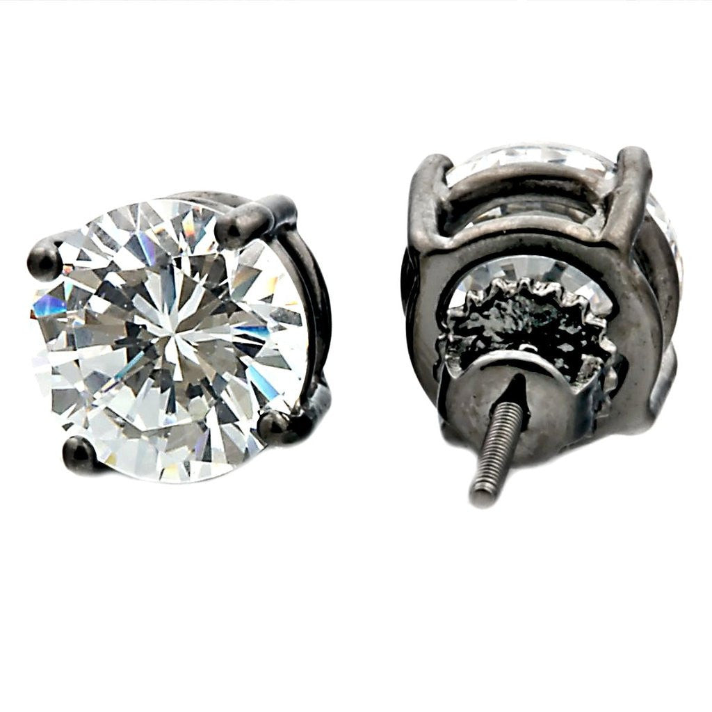 Denny: 8mm, 4.0ct IOF CZ Black Rhodium Finish Screw Back Earrings - Trustmark Jewelers - Earrings - 3