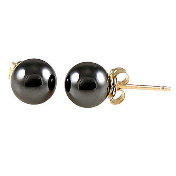 6mm Black Hematine Ball Stud Earrings 14K Yellow Gold - Trustmark Jewelers - Earrings - 1