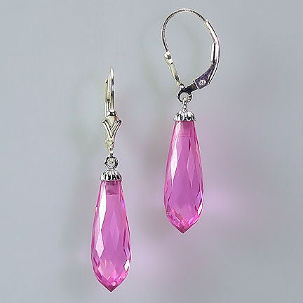 12.6ct, 20mm Pink Sapphire Briolette Leverback Earrings 925 Silver - Trustmark Jewelers - Earrings - 2