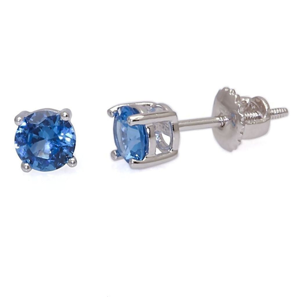 Tyler: 5mm 1.0ct London Blue Topaz Screw Back Earrings 925 Silver - Trustmark Jewelers - Earrings - 1