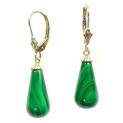 16mm Malachite Teardrop Leverback Earrings 14-20 Gold Filled - Trustmark Jewelers - Earrings - 1