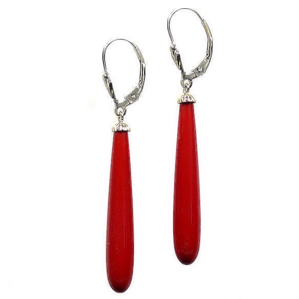 35mm Red Coral Teardrop Leverback Earrings 14K Yellow Gold - Trustmark Jewelers - Earrings - 2