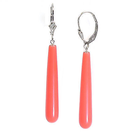 35mm Salmon Coral Teardrop Leverback Earrings 14K White Gold - Trustmark Jewelers - Earrings - 1