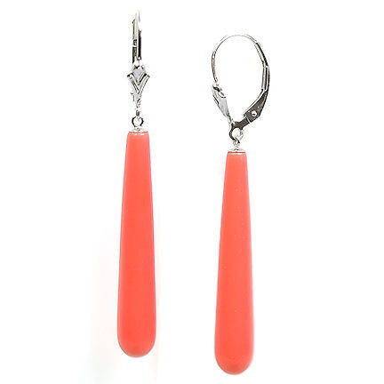 35mm Salmon Coral Teardrop Leverback Earrings 14K White Gold - Trustmark Jewelers - Earrings - 2