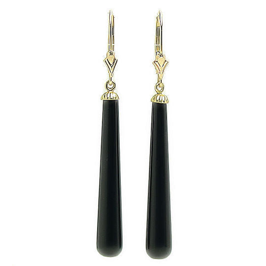 35mm Sleek Black Onyx Teardrop Leverback Earrings 14K Gold - Trustmark Jewelers - Earrings - 1