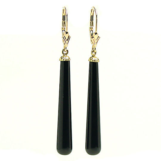 35mm Sleek Black Onyx Teardrop Leverback Earrings 14-20 Gold Filled - Trustmark Jewelers - Earrings - 1
