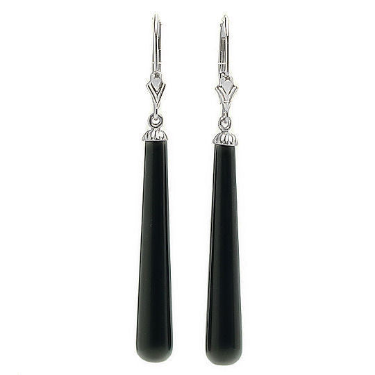35mm Sleek Black Onyx Teardrop Leverback Earrings 925 Silver - Trustmark Jewelers - Earrings - 1