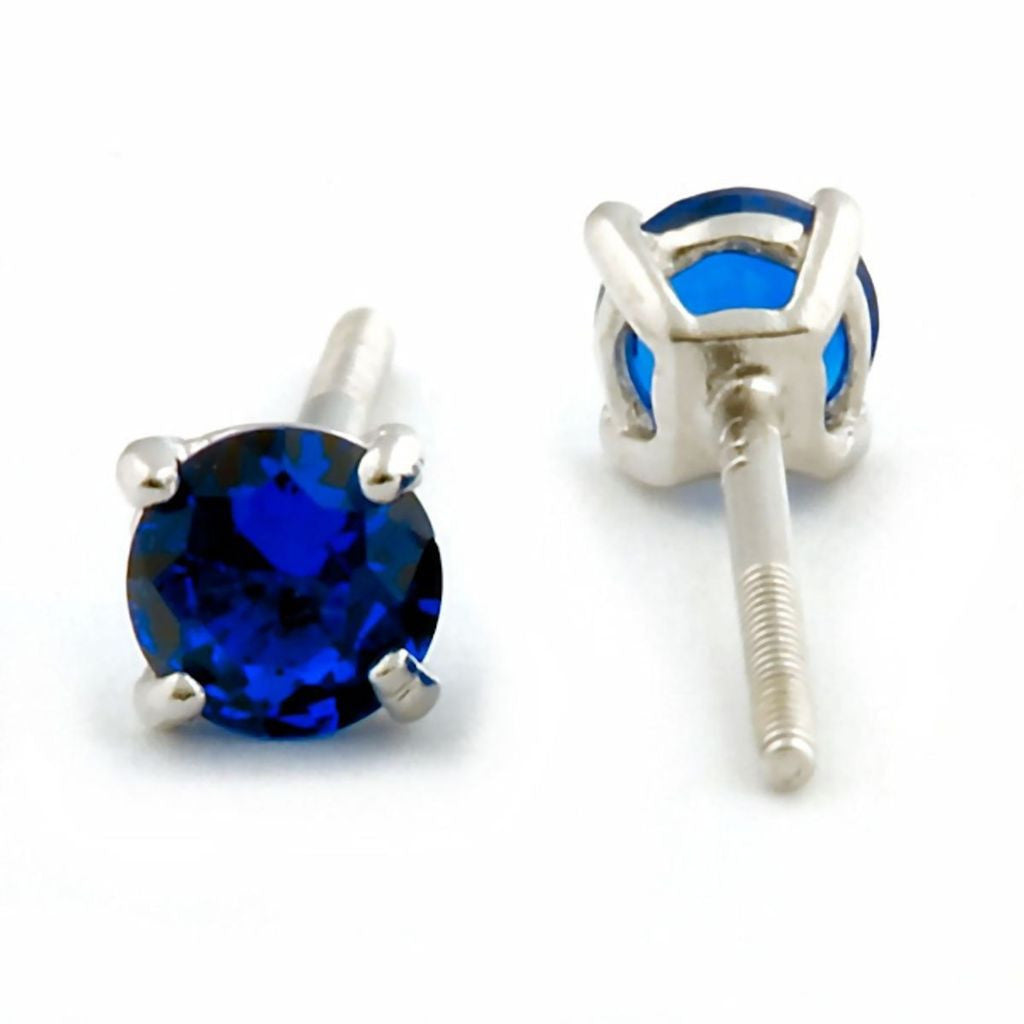 Virgo: 4mm, 0.50ct Created Ceylon Sapphire Screw Back Earrings 925 SS - Trustmark Jewelers - Earrings - 3