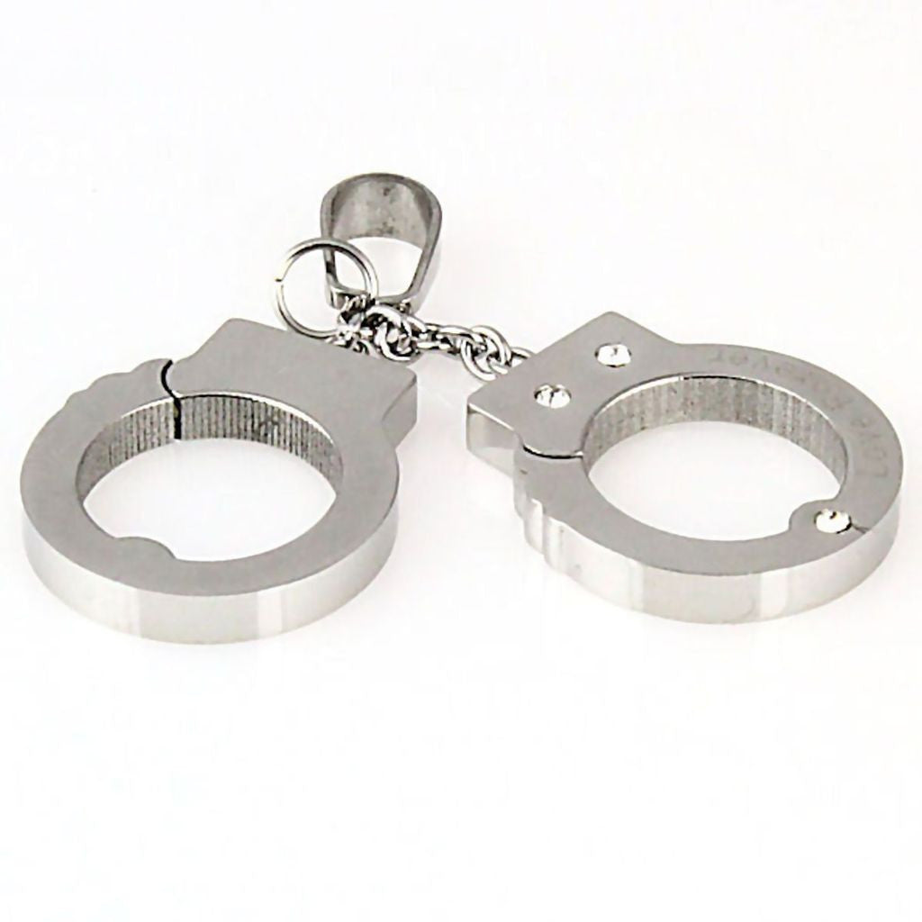 Nevada: Handcuff Love Forever Charm Pendant Russian Ice CZ 316L Steel - Trustmark Jewelers - Pendants and Necklaces - 4