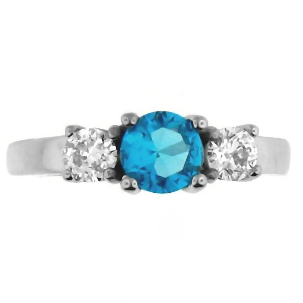 Orabella: 1.25c 3 Stone Blue Topaz Ice CZ 316 Steel Engagement Ring - Trustmark Jewelers - Engagement Rings