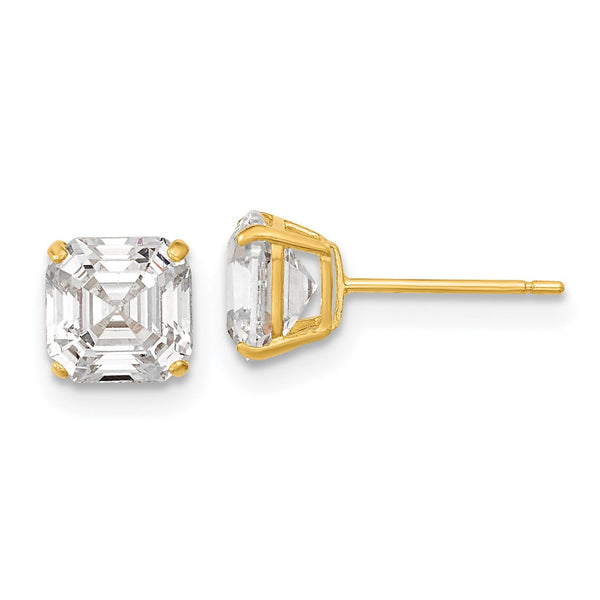 Genesis: Asscher Cut Ice on Fire CZ Wire Basket Earrings 14K Yellow Gold
