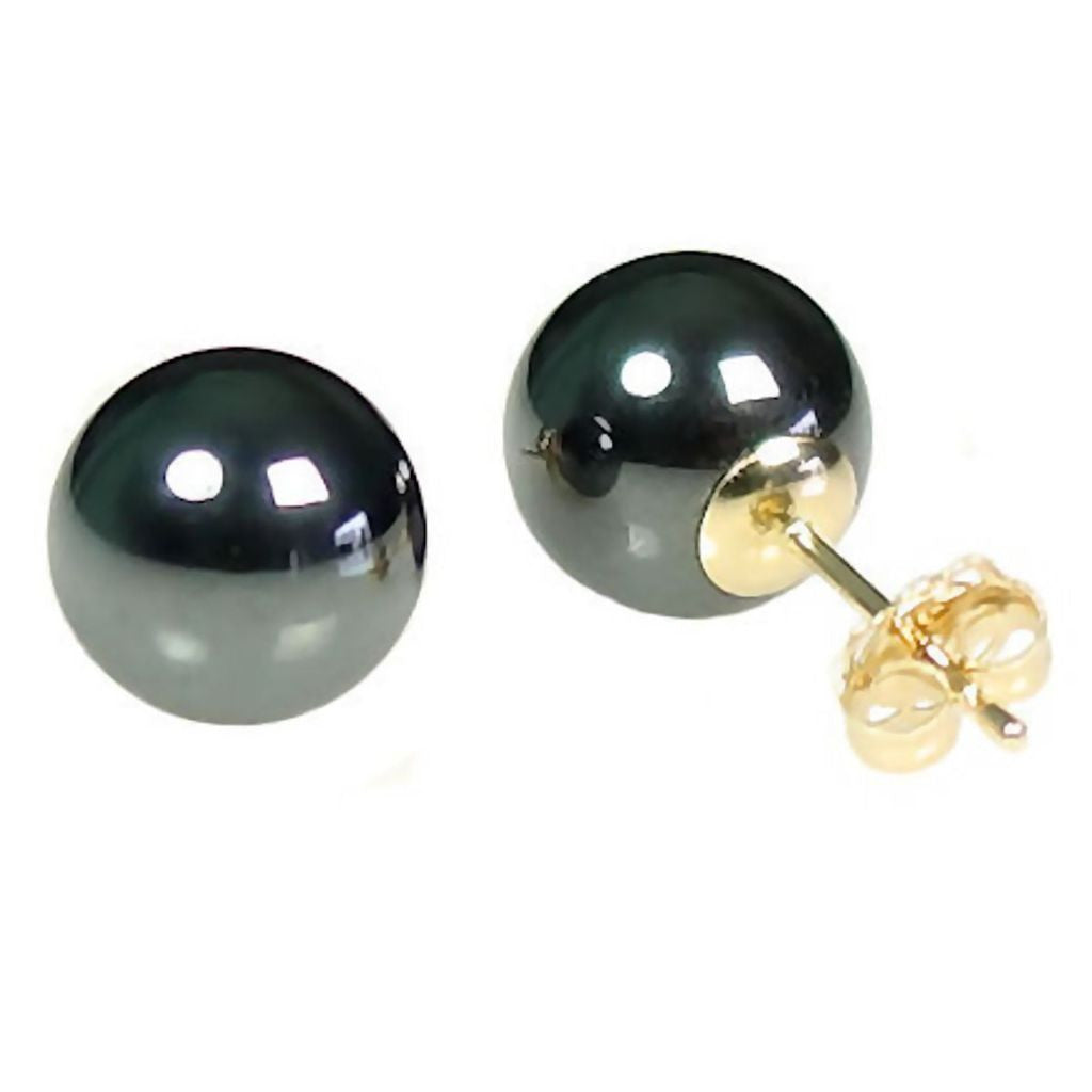 10mm Black Hematine Ball Stud Earrings 14K Gold - Trustmark Jewelers - Earrings - 1