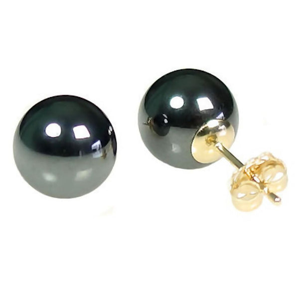10mm Black Hematine Ball Stud Earrings 14K Gold - Trustmark Jewelers - Earrings - 1