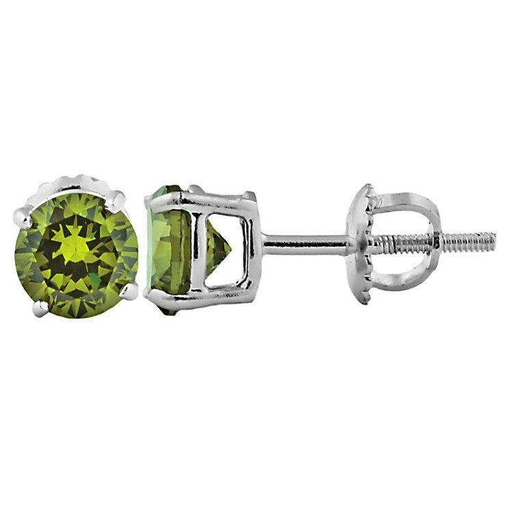 Ellah: 8mm, 4.0ct Peridot Ice CZ Screw Back Earrings Sterling Silver - Trustmark Jewelers - Earrings - 4