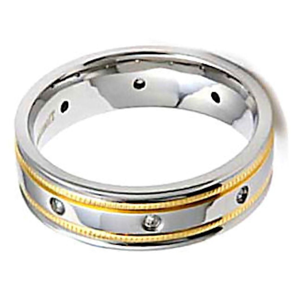 Fletcher: Mens Titanium & Gold Milgrain Simulated Diamond Band Ring - Trustmark Jewelers - Mens Rings - 4