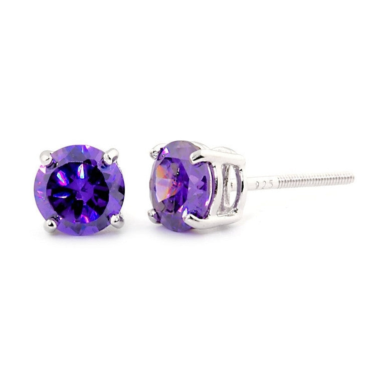 Pisces: 6mm 1.5ct Amethyst Ice CZ Screw Back Earrings 925 Silver - Trustmark Jewelers - Earrings - 1
