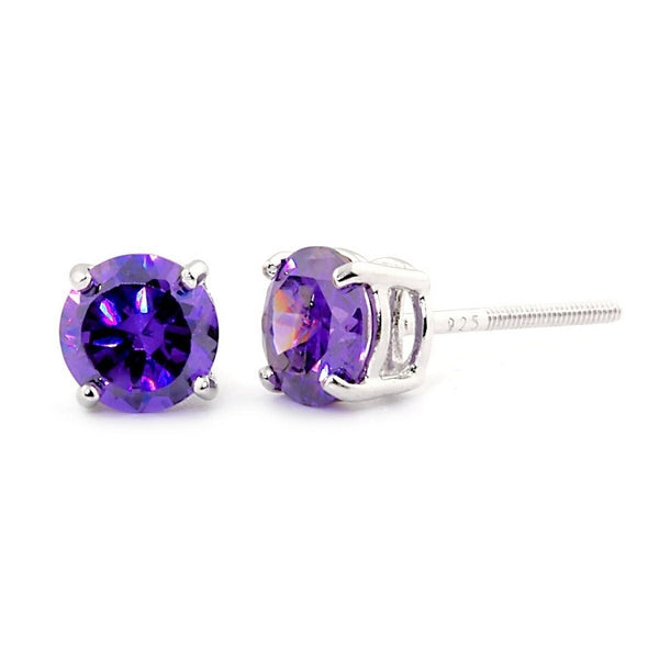 Pisces: 6mm 1.5ct Amethyst Ice CZ Screw Back Earrings 925 Silver - Trustmark Jewelers - Earrings - 1