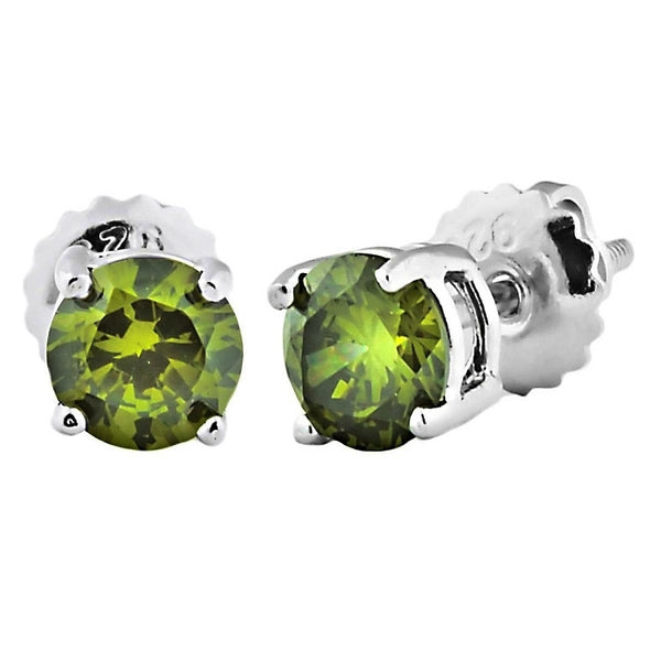 Ellah: 5mm, 1.0ct Peridot Ice CZ Screw Back Earrings Sterling Silver - Trustmark Jewelers - Earrings - 1