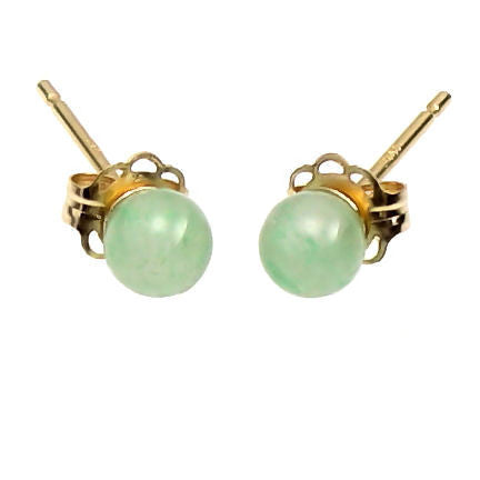Green Jade Aventurine 4mm Ball Stud Earrings 14K Yellow Gold Trustmark Jewelers