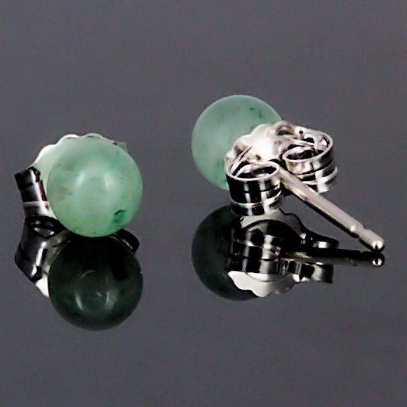 Green Jade Aventurine 4mm Ball Stud Post Earrings 14K White Gold - Trustmark Jewelers - Earrings - 1